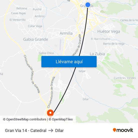 Gran Vía 14 - Catedral to Dílar map