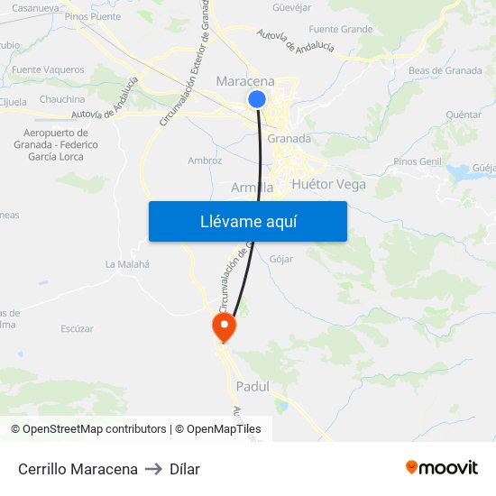 Cerrillo Maracena to Dílar map