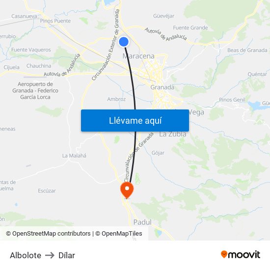 Albolote to Dílar map