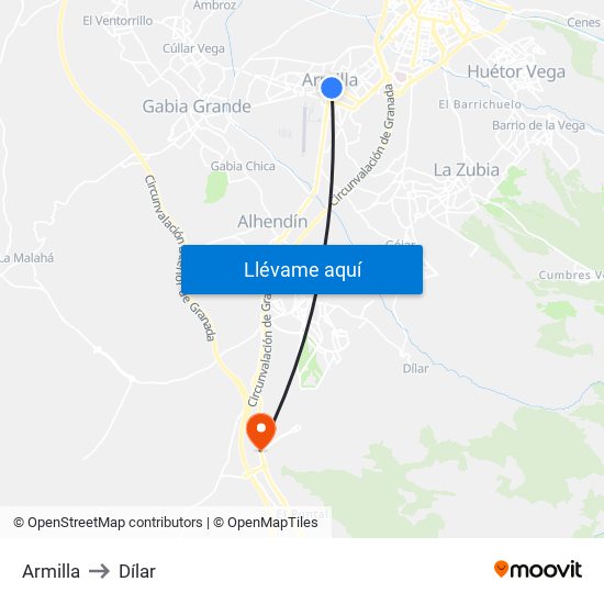 Armilla to Dílar map