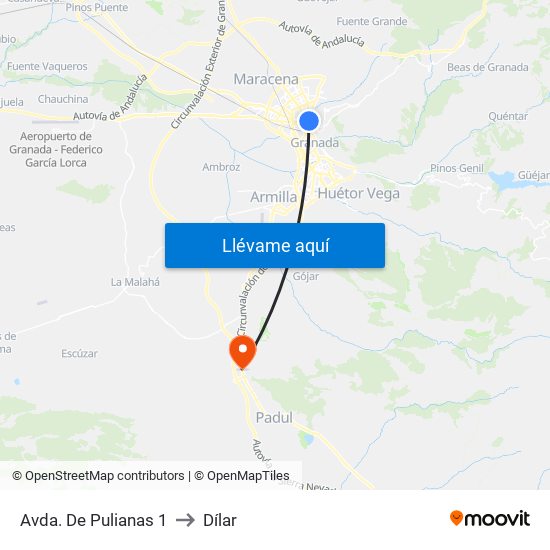 Avda. De Pulianas 1 to Dílar map