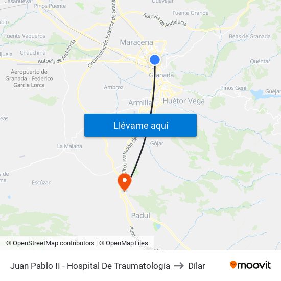 Juan Pablo II - Hospital De Traumatología to Dílar map