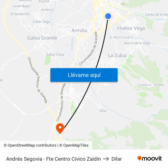 Andrés Segovia - Fte Centro Cívico Zaidín to Dílar map