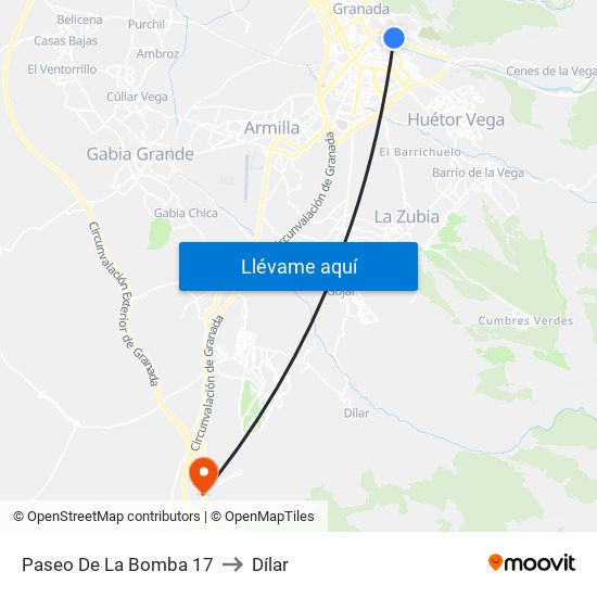 Paseo De La Bomba 17 to Dílar map