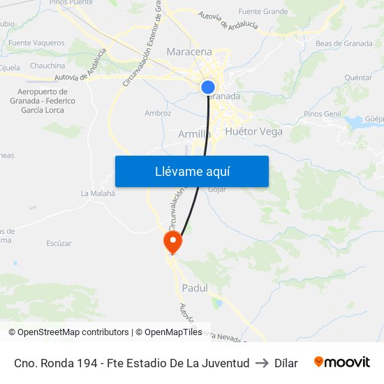 Cno. Ronda 194 - Fte Estadio De La Juventud to Dílar map
