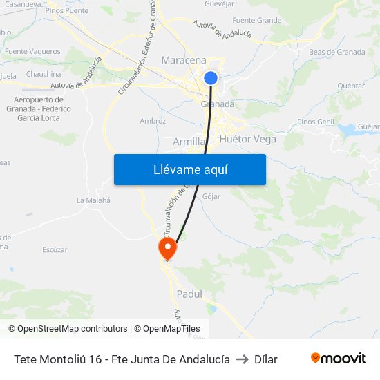 Tete Montoliú 16 - Fte Junta De Andalucía to Dílar map