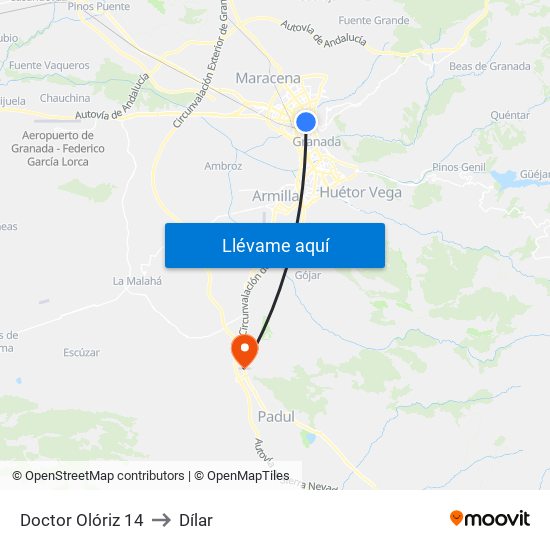 Doctor Olóriz 14 to Dílar map