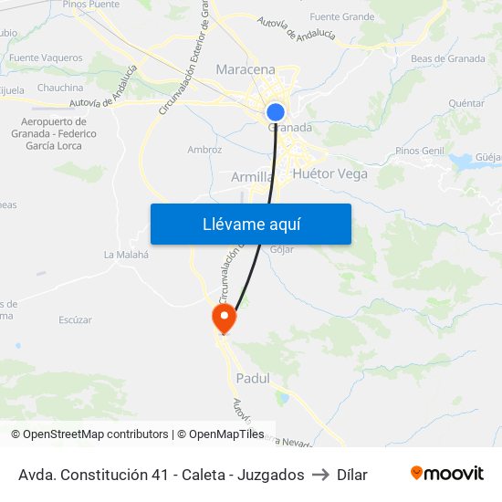 Avda. Constitución 41 - Caleta - Juzgados to Dílar map