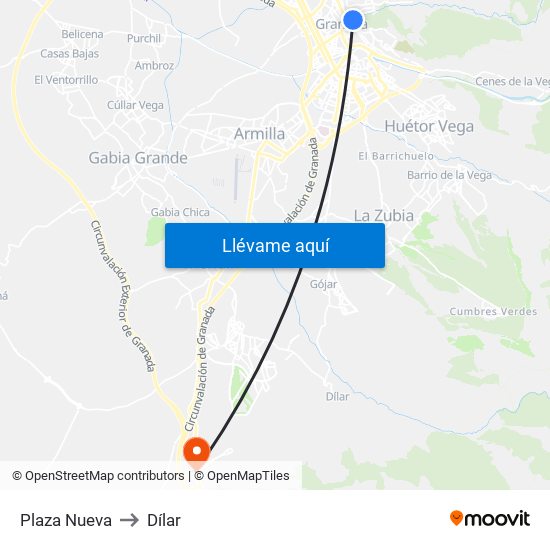 Plaza Nueva to Dílar map