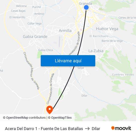 Acera Del Darro 1 - Fuente De Las Batallas to Dílar map