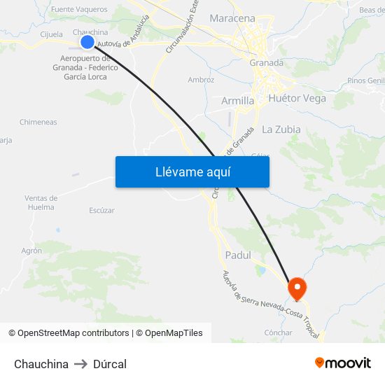 Chauchina to Dúrcal map