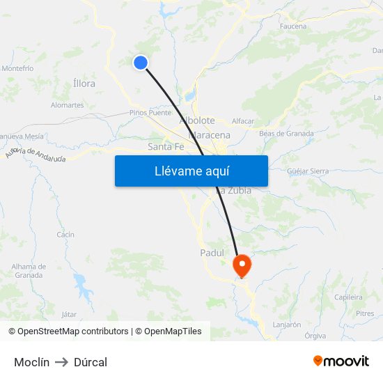 Moclín to Dúrcal map