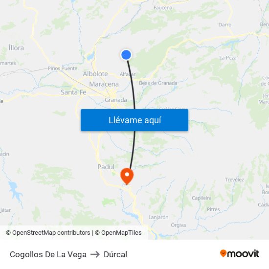 Cogollos De La Vega to Dúrcal map
