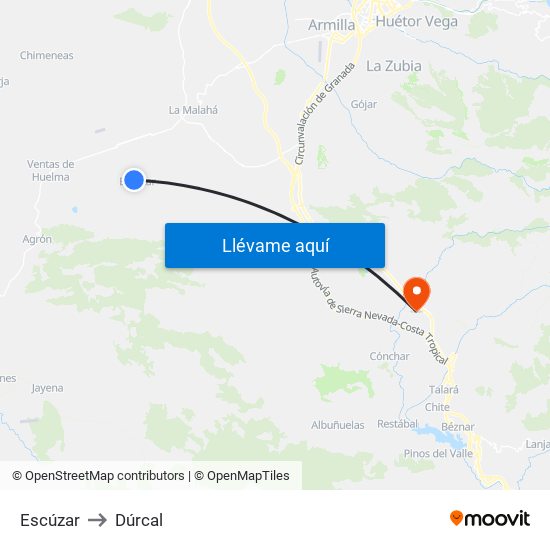 Escúzar to Dúrcal map