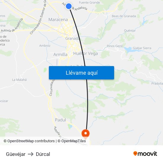 Güevéjar to Dúrcal map