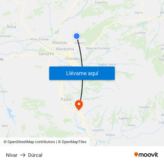 Nívar to Dúrcal map