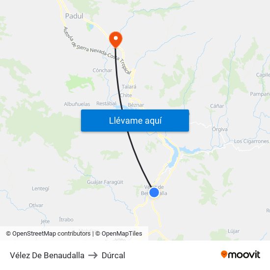 Vélez De Benaudalla to Dúrcal map