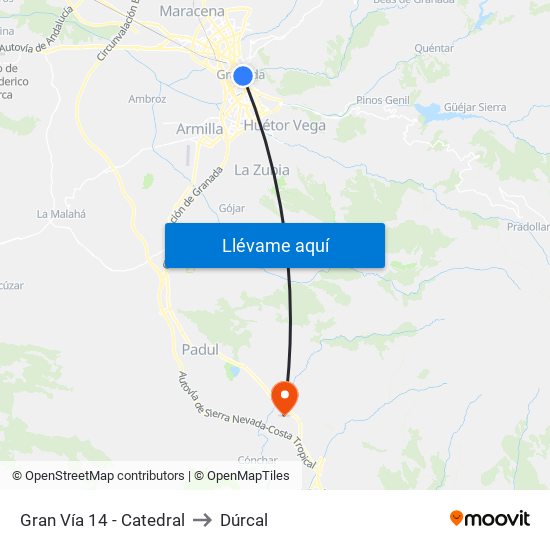 Gran Vía 14 - Catedral to Dúrcal map