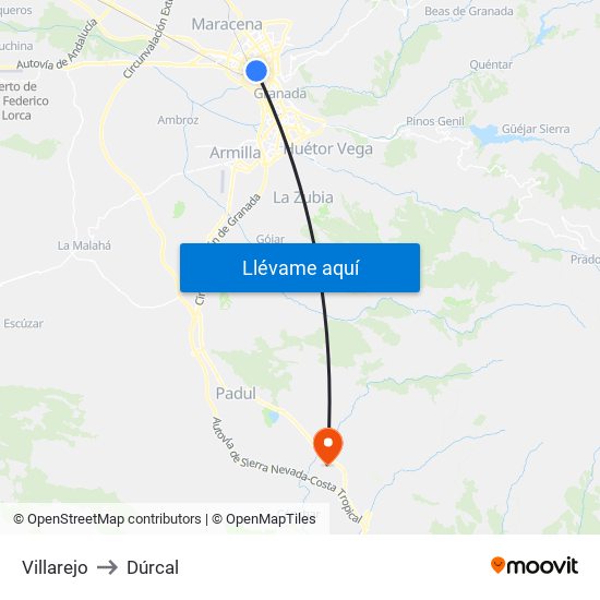 Villarejo to Dúrcal map