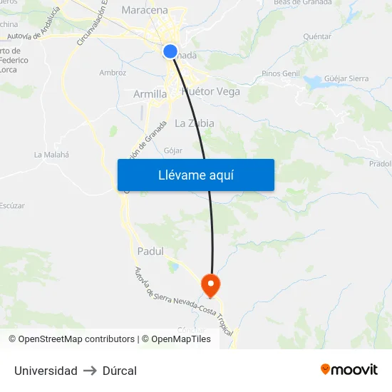 Universidad to Dúrcal map