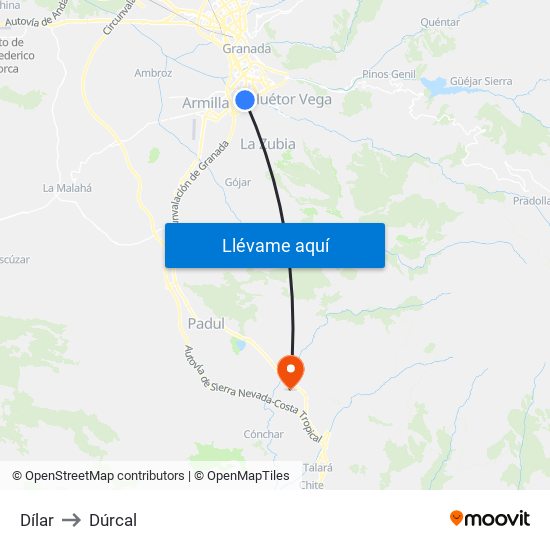 Dílar to Dúrcal map