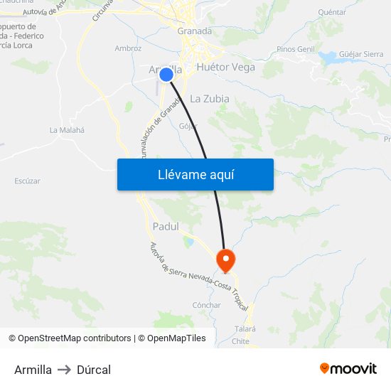 Armilla to Dúrcal map