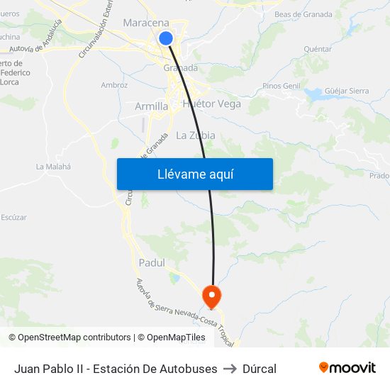 Juan Pablo II - Estación De Autobuses to Dúrcal map