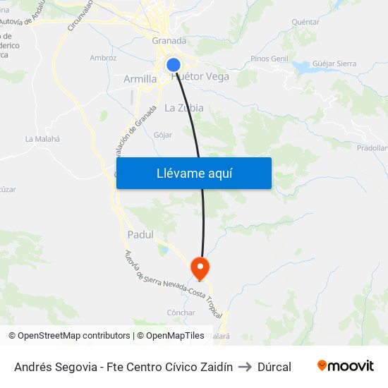 Andrés Segovia - Fte Centro Cívico Zaidín to Dúrcal map