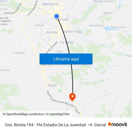 Cno. Ronda 194 - Fte Estadio De La Juventud to Dúrcal map