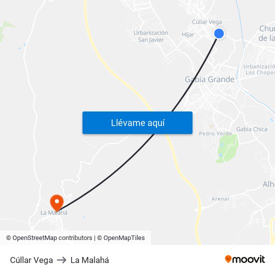 Cúllar Vega to La Malahá map