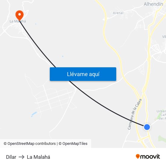Dílar to La Malahá map