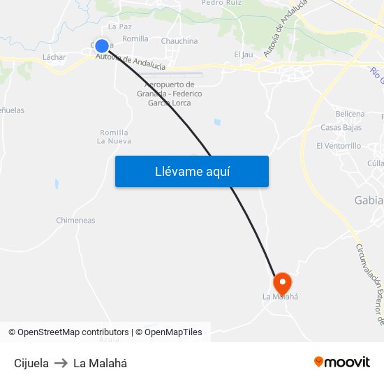 Cijuela to La Malahá map