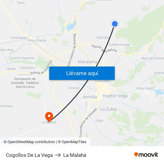 Cogollos De La Vega to La Malahá map