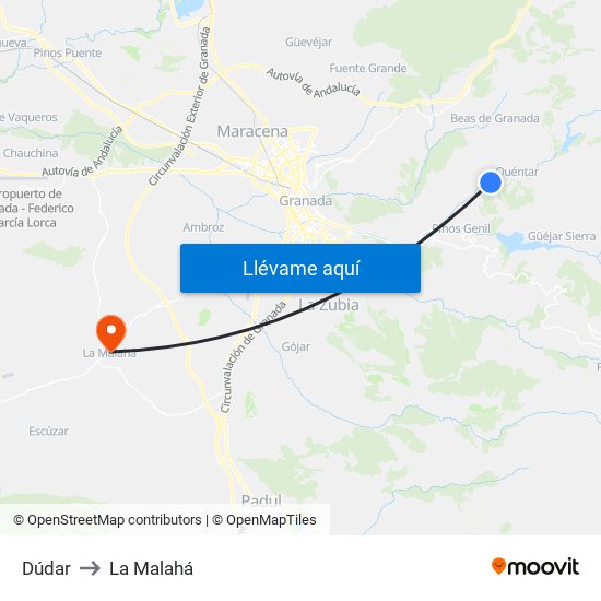 Dúdar to La Malahá map