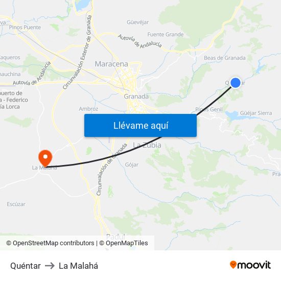 Quéntar to La Malahá map