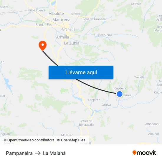 Pampaneira to La Malahá map