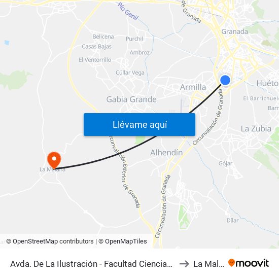 Avda. De La Ilustración - Facultad Ciencias De La Salud to La Malahá map