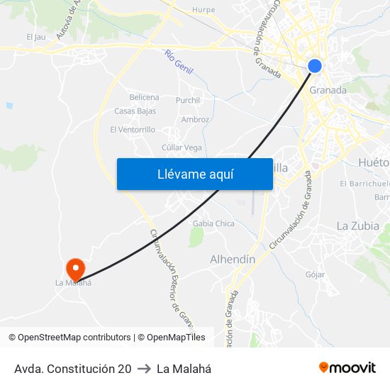 Avda. Constitución 20 to La Malahá map