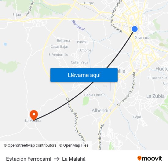 Estación Ferrocarril to La Malahá map