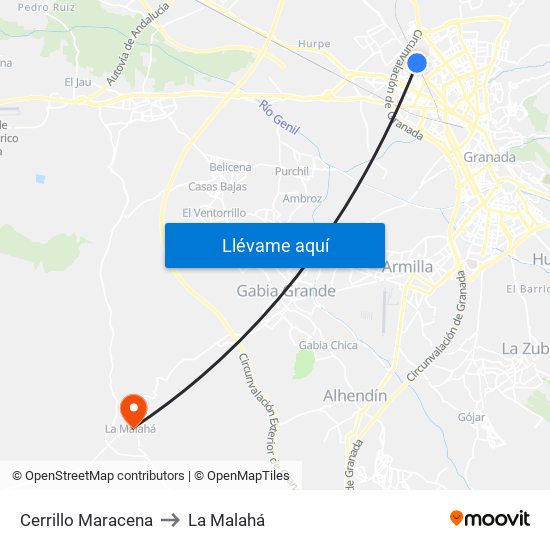 Cerrillo Maracena to La Malahá map