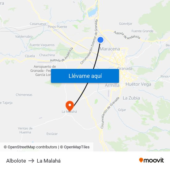 Albolote to La Malahá map