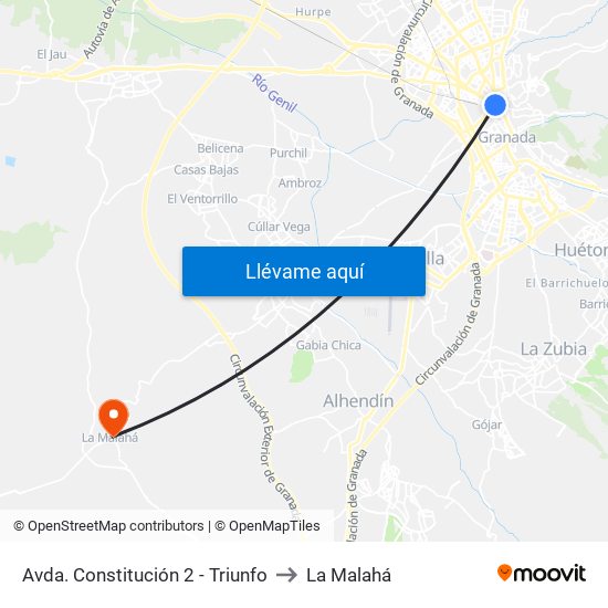 Avda. Constitución 2 - Triunfo to La Malahá map