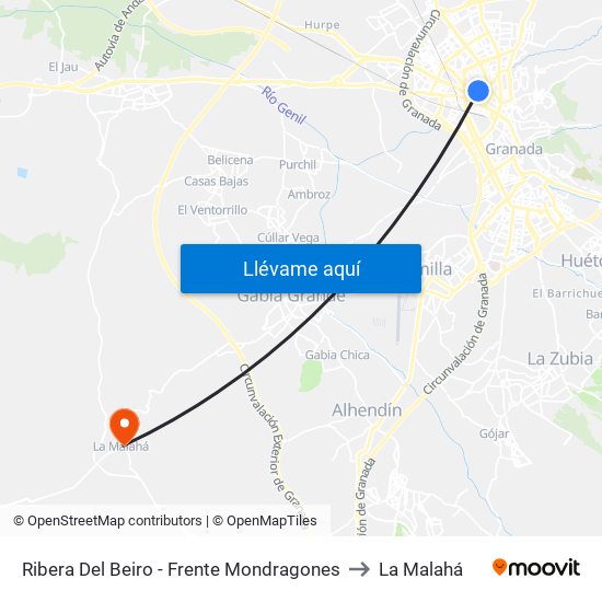 Ribera Del Beiro - Frente Mondragones to La Malahá map