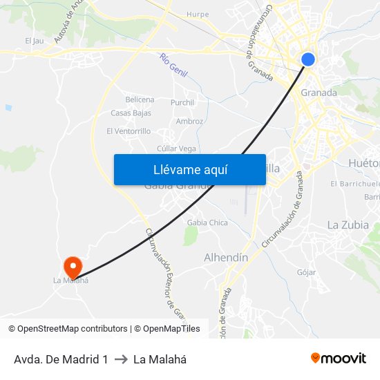 Avda. De Madrid 1 to La Malahá map