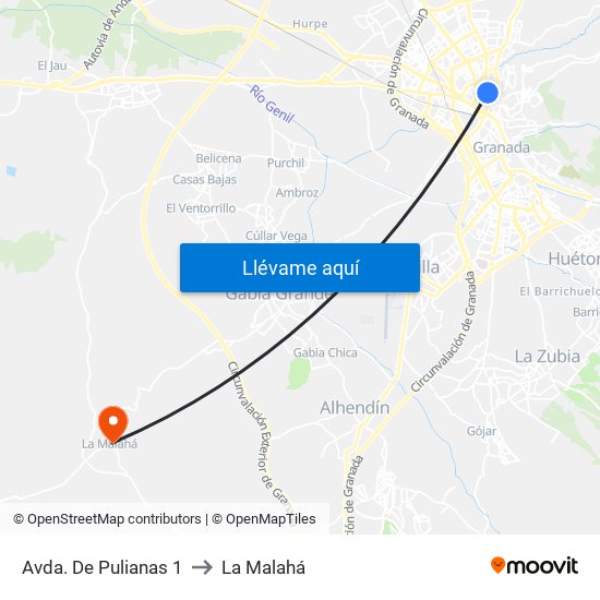 Avda. De Pulianas 1 to La Malahá map