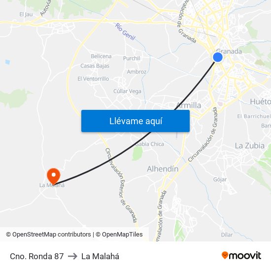 Cno. Ronda 87 to La Malahá map