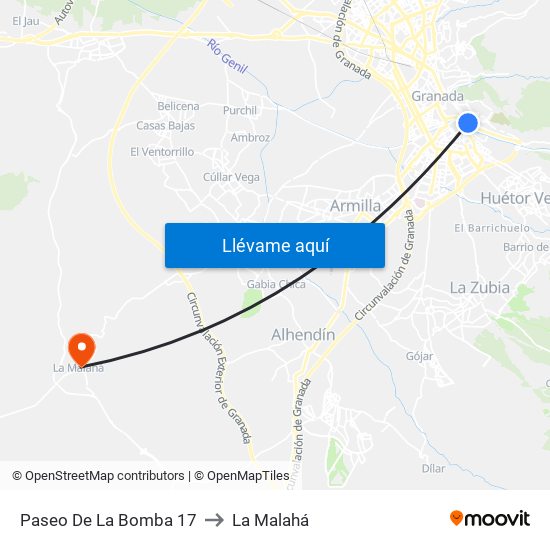 Paseo De La Bomba 17 to La Malahá map