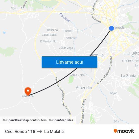 Cno. Ronda 118 to La Malahá map