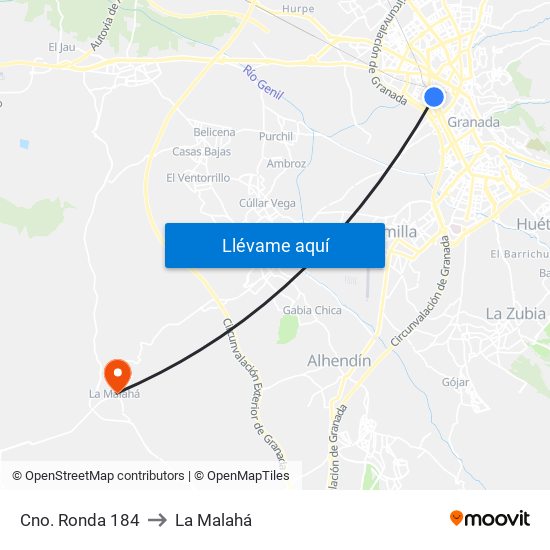 Cno. Ronda 184 to La Malahá map