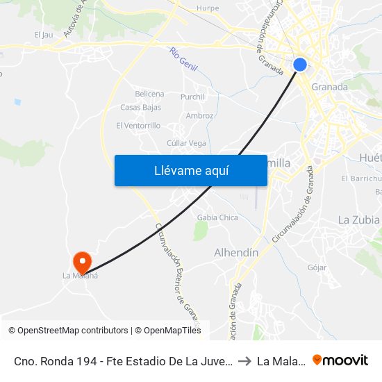 Cno. Ronda 194 - Fte Estadio De La Juventud to La Malahá map